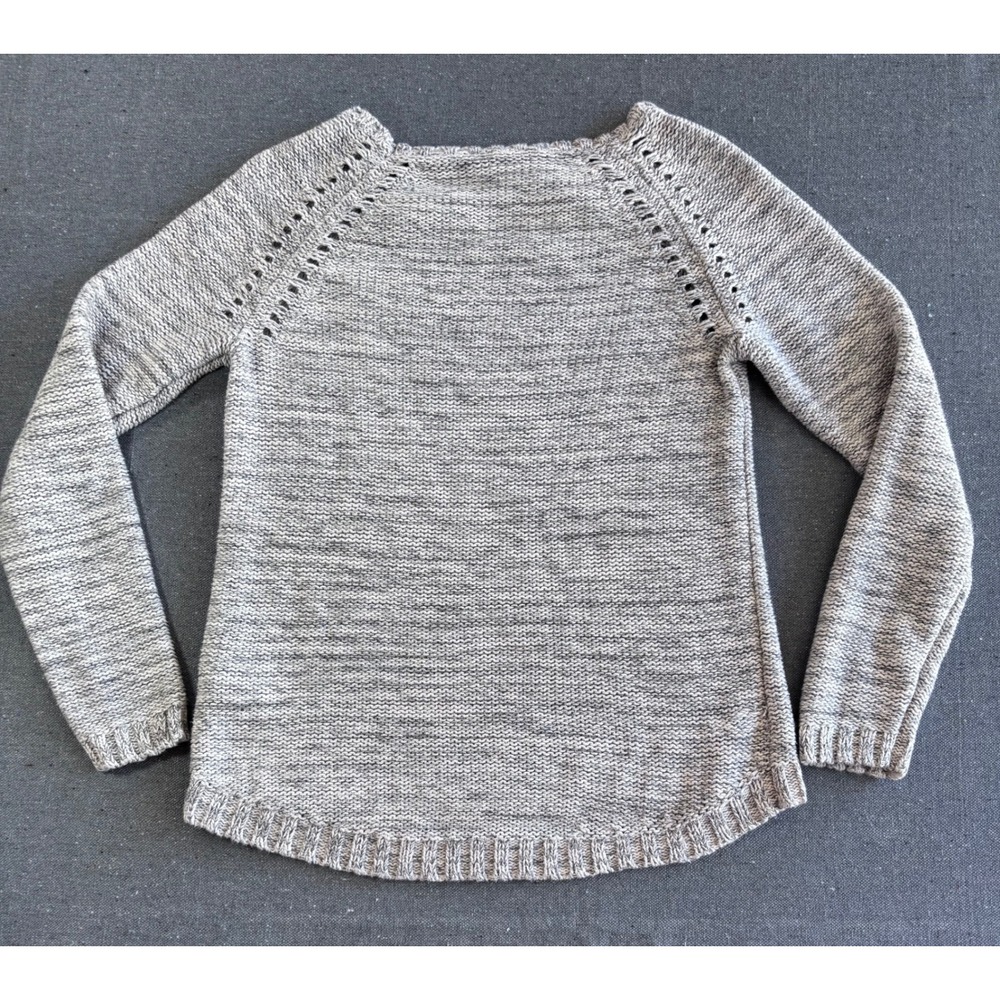 EDC by Esprit Womens XS Marled Grey Pointelle Raglan Knit Sweater High Low Hem - Picture 7 of 8